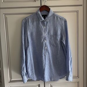 J Crew Linen Blue White Striped Pullover Long Sleeve Shirt Beach Women’s Size 10